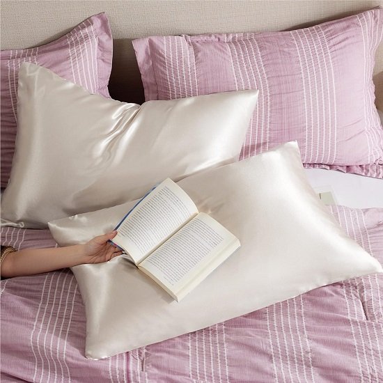 Satin Pillowcase for Hair - Beige Satin Pillow Cases Standard Size with Zipper 2 Pack,  Silky & Soft Pillow Covers, 20x26 Inches