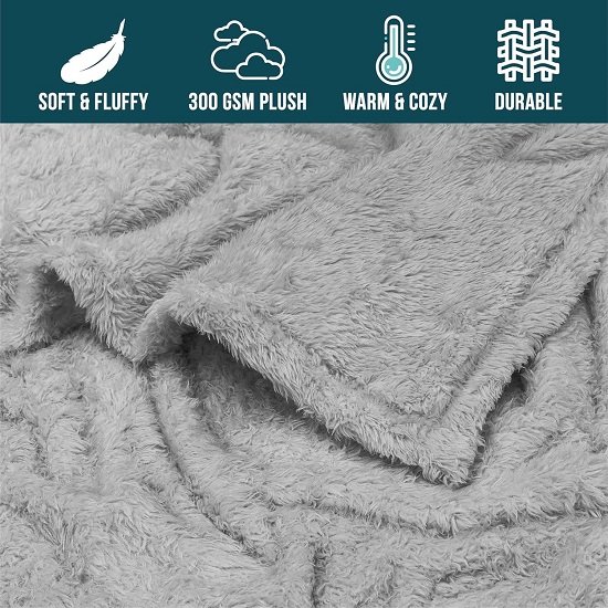 Light Grey Plush Throw Blanket for Couch, Sherpa Soft Cozy Blanket and Throw for Sofa Bed, Decorative Fur Fuzzy Warm Fleece Blanket, Lightweight Boho Home Decor All Season, 50x60